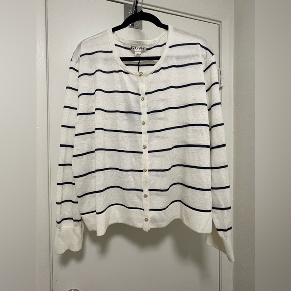 Ava & Viv White Cardigan with Navy Stripes - Picture 1 of 4
